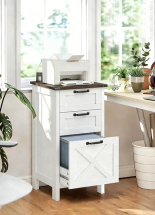 Vertical File Cabinet with 3 Drawers, Rustic Farmhouse Office Storage Cabinet for A4, Letter Size, Distressed White