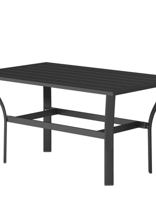 Outdoor Coffee Table with Slatted Tabletop, All-Weather Rectangle Metal Patio Coffee Table for Garden, Black