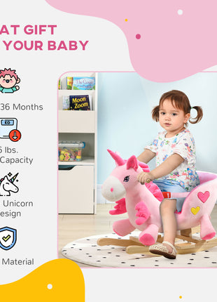 Baby Rocking Horse Ride On Unicorn with 32 Songs, Seatbelt, Pink