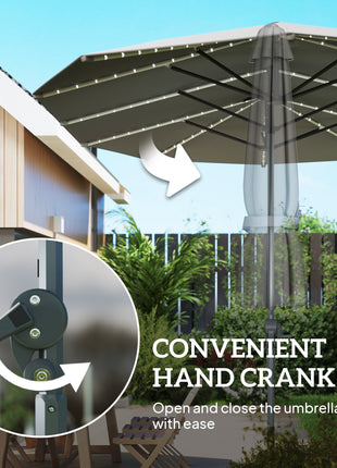 15ft Double-Sided Outdoor Umbrella with Solar Lights, UPF50+ Extra Large Aluminum Patio Umbrella with Crank, Dark Gray