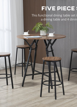 5-Piece Bar Table and Chairs Set, Space Saving Dining Table & 4 Stools