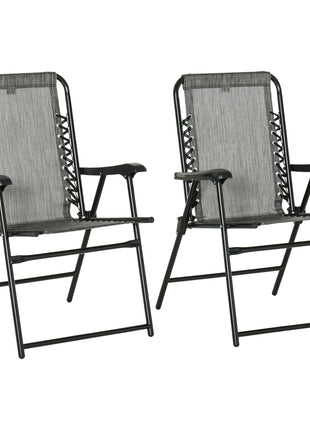 2 Pieces Outdoor Folding Chair Set, Portable Capimg Chairs with Armrest for Patio, Pool, Beach, Gray
