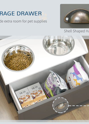 Pet Feeding Station Pet Dish Bowl Set with Storage, 2 Elevated Dog Bowls for Large Sized Dogs, Gray