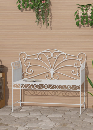 43" Garden Bench, Outdoor Patio Bench with Armrests, Metal Porch Bench for Backyard, Poolside, Lawn, Cream White