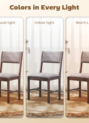 Modern Dining Chairs Set of 4, Linen Fabric Kitchen Chairs with Rubberwood Legs for Dining Room, Living Room, Brown