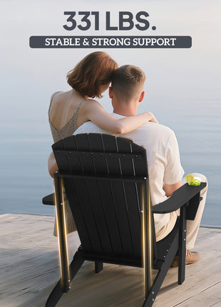 Oversized Adirondack Chair, Outdoor Fire Pit and Porch Seating, Classic Log Lounge w/ Built-in Cupholder, Black