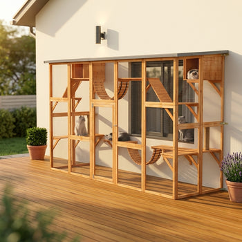 Large Catio with Multiple Shelves & Bridges, Catio with Ramps, Cat Window Box Enclosure for Outdoor Use, Orange