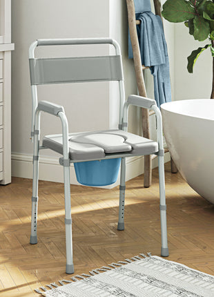 Bedside Commode Chair for Seniors, Adults, Handicap, Raised Toilet Seat with Arm, Adjustable Height, 331 lbs, Gray