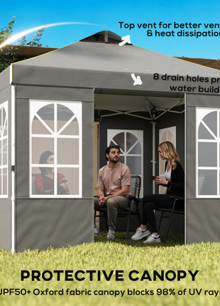 9.6 x 9.6 ft Pop Up Canopy Tent with Sidewalls, One Push Setup, UPF50+ Portable Instant Canopy Shelter, Dark Gray