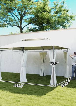 10' x 13' Double Roof Patio Gazebo, Outdoor Gazebo with Curtains, for Garden, Lawn, Backyard and Deck, Cream White