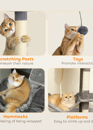Multi-Level Cat Tower, 80" Tall Cat Tree, with 2 Condos, 2 Hammocks, 6 Sisal Scratching Posts, Dark Gray