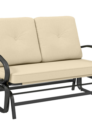 Outdoor Glider Bench, 2-Person Patio Rocker Loveseat with Tufted Cushions, Steel Frame for Porch, Garden Backyard, Beige