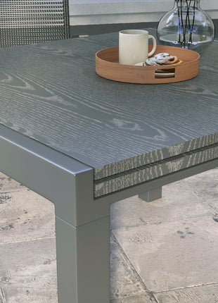 Patio Table for 6-8 People, Aluminum Frame Rectangle Garden Table with Wood Effect Steel Top, for Backyard, Dark Gray
