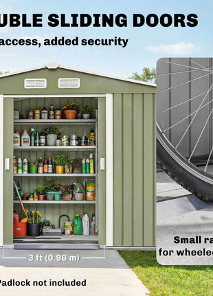 9' x 6' Outdoor Storage Shed, Garden Tool Metal Shed with Foundation Kit, Double Lockable Door, Air Vents and Sloping Roof, for Backyard, Patio, Lawn, Green