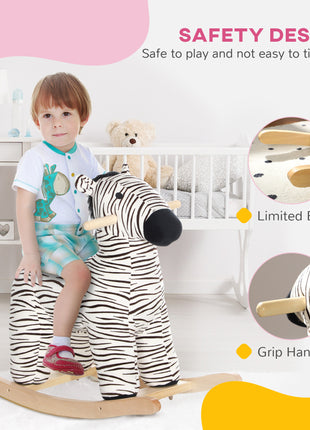 Zebra Shaped Kids Rocking Horse with Realistic Sound for 2-4 Years, Black