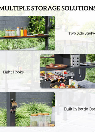 8' x 5' Outdoor Grill Gazebo, Barbecue Gazebo Shelter with LED Light, 2 Side Shelves, Hooks, Bottle Opener, Dark Brown