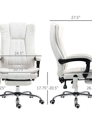 Massage Office Chair with 6 Points and Heat, Reclining Computer Chair with Adjustable Height and Footrest, White