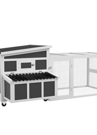 Wooden Chicken Coop with Nesting Box, Pull Out Tray, Run, Perches, Ramp, Windows for 6 Chickens, Dark Gray