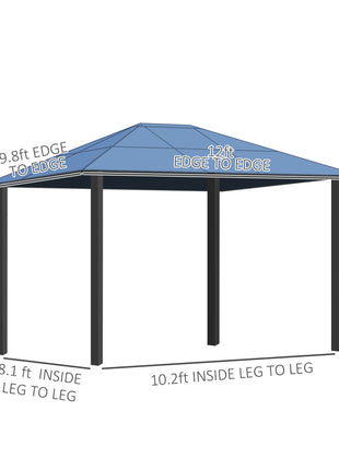 10' x 12' Hardtop Gazebo Canopy with Polycarbonate Roof, Aluminum Frame, Permanent Pavilion Outdoor Gazebo with Netting, for Patio, Garden, Backyard, Deck, Lawn, Dark Brown, Off-White
