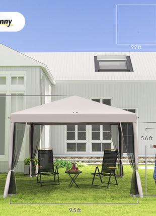 10' x 10' Pop Up Canopy Tent with Netting, Instant Gazebo, Screen House Room with Carry Bag, Height Adjustable, for Outdoor, Garden, Patio, Camping, Beige