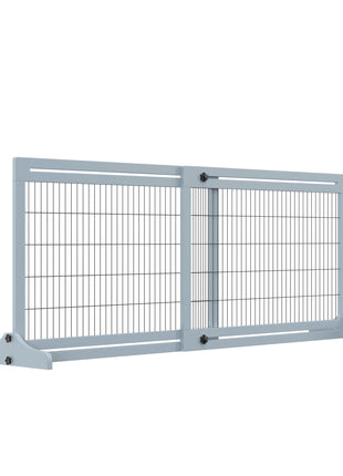 71" W x 27.25" H Extra Wide Freestanding Pet Gate with Adjustable Length Dog, Cat, Barrier for House, Doorway, Hallway, Blue-Gray