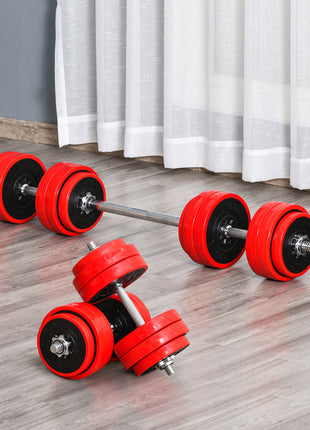 Adjustable Dumbbell Set, 66lbs Convertible to Barbell Weight Set for Home Gym Women and Men Weight Lifting Training, Red