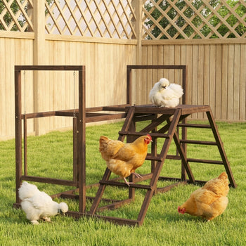 Chicken Activity Play Set with Multiple Chicken Perches, Swing, Ladder, Platform for 3-4 Chickens, Coffee