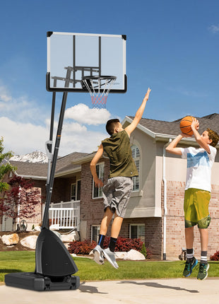 4.9-10' Basketball Stand, Freestanding Basketball System with 44" Shatterproof Backboard, Rebound System and Wheels