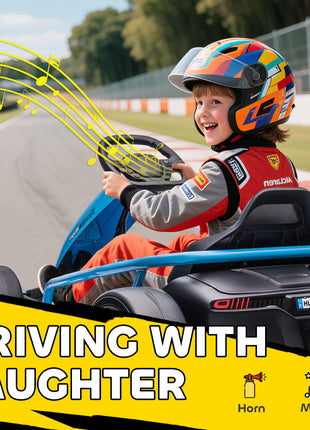 24V Electric Go Kart for Kids, Drift Ride-On Racing Go Kart with 2 Speeds, for Boys Girls Aged 8-12 Years Old, Blue