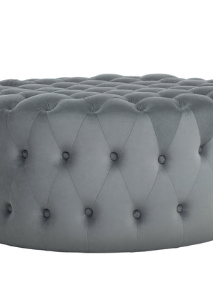 Round Ottoman Coffee Table with Velvet-feel Upholstery, Button Tufted Design and Padded Seat, Dark Gray