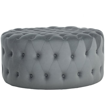 Round Ottoman Coffee Table with Velvet-feel Upholstery, Button Tufted Design and Padded Seat, Dark Gray