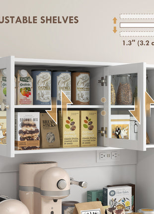 Kitchen Cabinet with Charging Station, 2 Tilt Out Cabinets, Microwave Stand, Freestanding Kitchen Pantry Cabinet, White