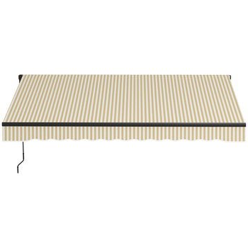 12' x 10' Retractable Awning, 280gsm UV Resistant Sunshade Shelter for Deck, Balcony, Yard, Beige and White