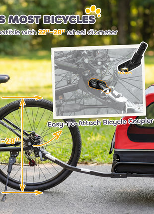Dog Bike Trailer for Small & Medium Dogs, Universal Bicycle Coupler, Flip-Down Ramp Tailgate, Red