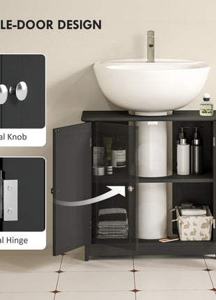 Pedestal Sink Storage Cabinet, Bathroom Sink Cabinet with U-Shape Cut-Out and Adjustable Shelf, Black