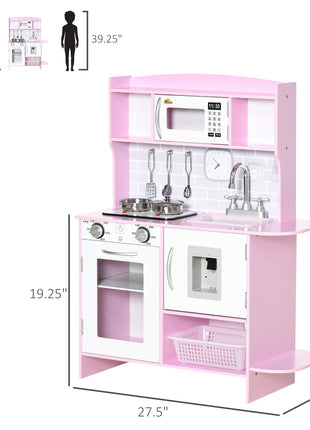 Pretend Play Kitchen with Sound Effects and Stove Lights, Kids Kitchen Playset with Storage, Water Dispenser Preschool & Kindergarten Gift for 3-6 Years Old, Pink