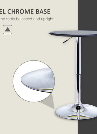 25" Classic Round Adjustable Faux Leather Chrome Standing Bistro Table, Black