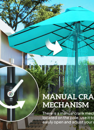 Patio Umbrella 15ft Double-Sided Outdoor Market Extra Large Umbrella with Crank Handle for Backyard, Light Blue