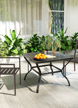 Patio Dining Chairs with Metal Slatted Design, Dark Brown