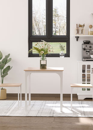3-Piece Wooden Square Dining Table Set with 1 Table and 2 Chairs and Sturdy Metal Frame for Small Space, White