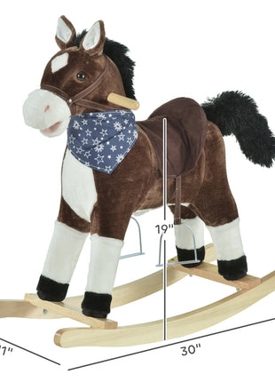 Kids Plush Ride-On Rocking Horse Toy Cowboy Rocker with Fun Realistic Sounds for Child 3-6 Years Old, Brown