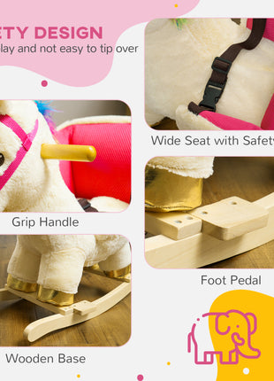 Kids Rocking Horse, Unicorn with Realistic Sound, Safety Belt & Wooden Base for 18-36 Months