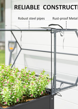 Elevated Garden Box with Greenhouse Cover, Raised Garden Bed with Legs and Drainage Hole for Vegetables, Dark Gray