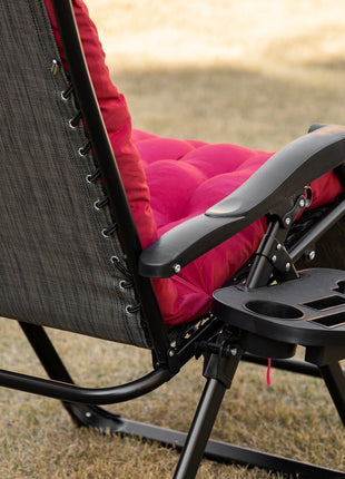 Padded Zero Gravity Chair, Folding Recliner Chair with Cup Holder Cushion, Red
