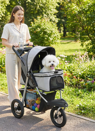 Dog Stroller, Foldable Dog Stroller with 12" Rubber Wheels for Small Dogs, Up to 22 LBS, Light Gray