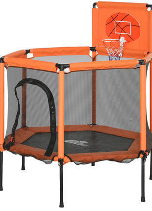 48" Kids Trampoline  with Safety Enclosure Net, Basketball Hoop for Ages 3-6, Gifts for Boys & Girls, Orange