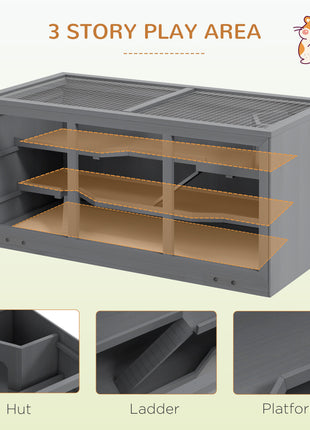 Extra Large Wooden Hamster Cage with Opening Roof, Hut, Ramps, Gray
