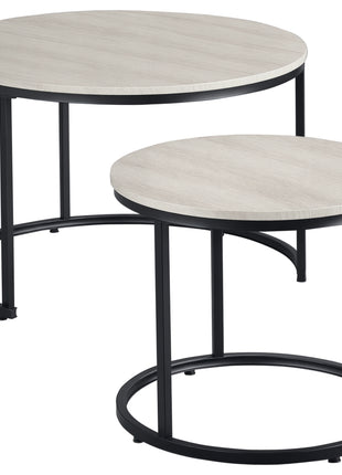 Round Nesting Tables Set of 2, Stacking Coffee Table Set with Metal Frame for Living Room, Grey