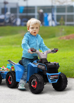6V Electric Toy Car with Back Trailer, Forward Backward, Wear-Resistant Wheels for Ages 18-36 Months, Blue