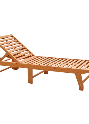 Outdoor Folding Chaise Lounge Chair Recliner with Wheels, Acacia Wood Frame - Teak Color
